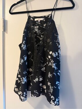 Wayf Black Floral A-Line Lace-Trim Skirt